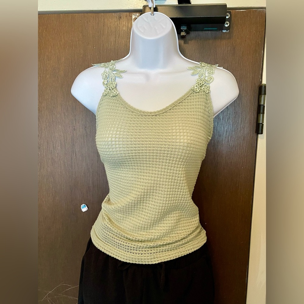 Crochet Green Leaf Lace Strap Top